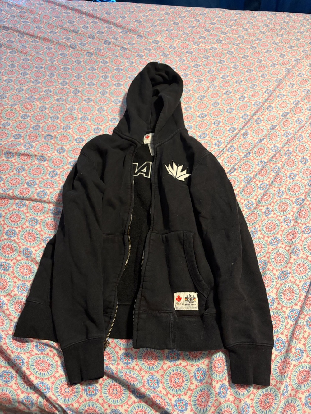 Black Kids Zip-Up Hoodie with White Leaf Logo